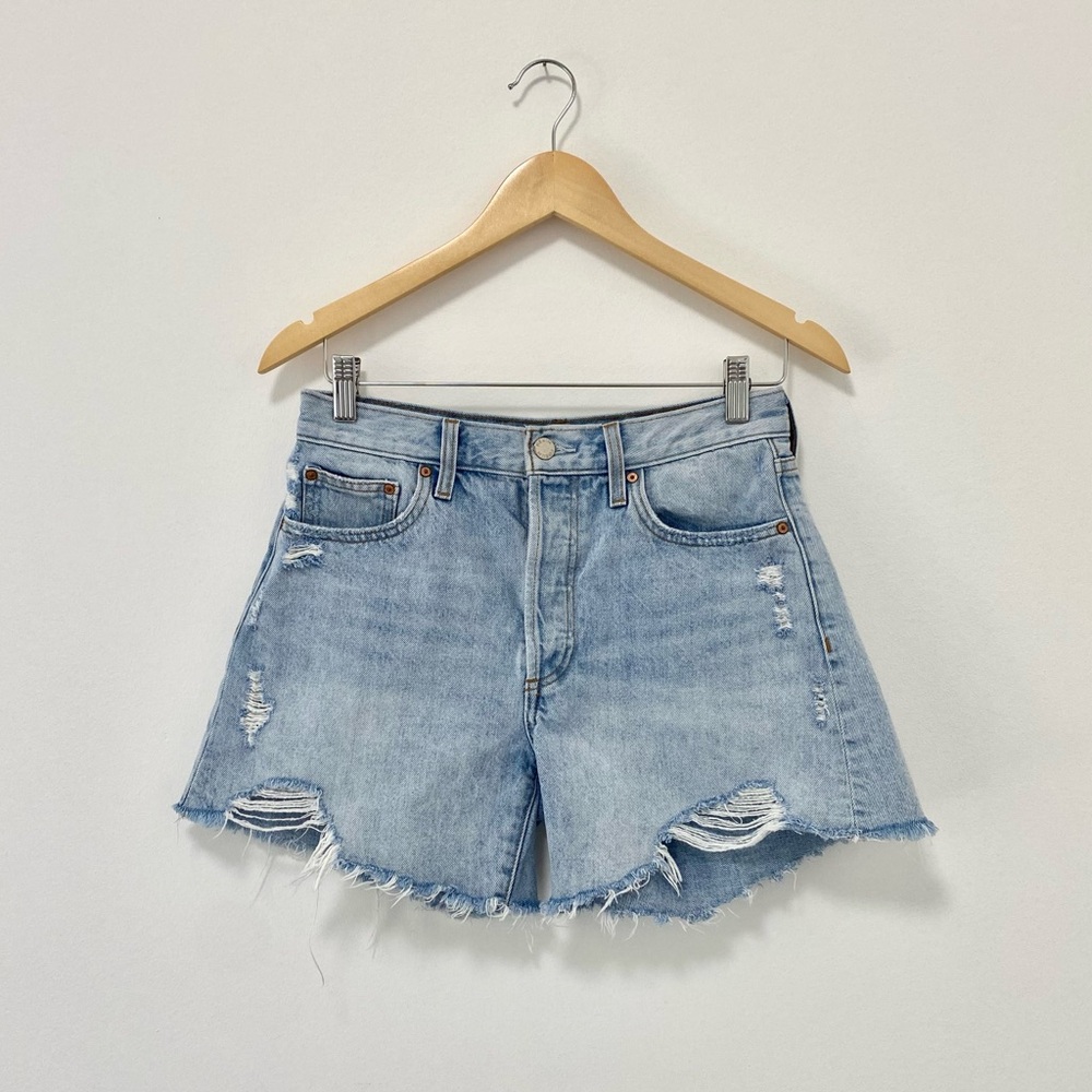 Denim Forum (Aritzia) The Ex BF Boyfriend High Rise Thigh Short Relaxed Raw Hem